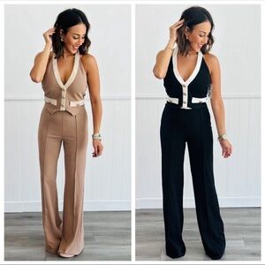Halter Top & Flare Pants Set-MOCHA/NUDE
